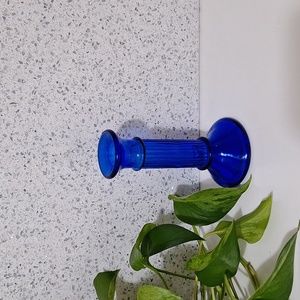 Vintage Colbalt Blue Glass Candle Stick Holder 1970s